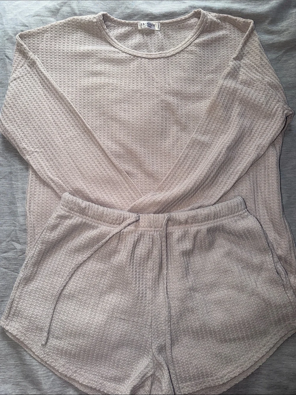 Women's Long Sleeve Waffle-Knit set in Light Beige